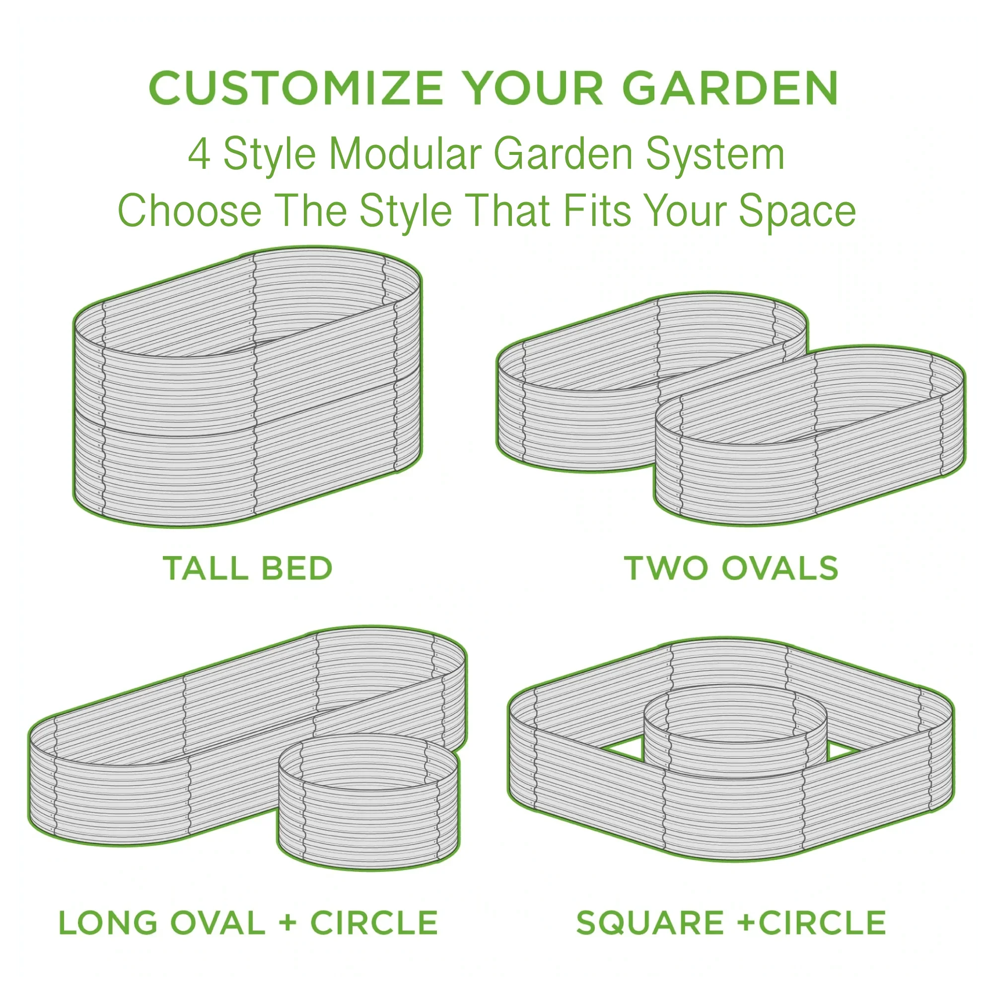 Olle 4-Style Modular Weather-Resistant Galvanized Raised Garden Beds, Designed for gardening - Ollegardens