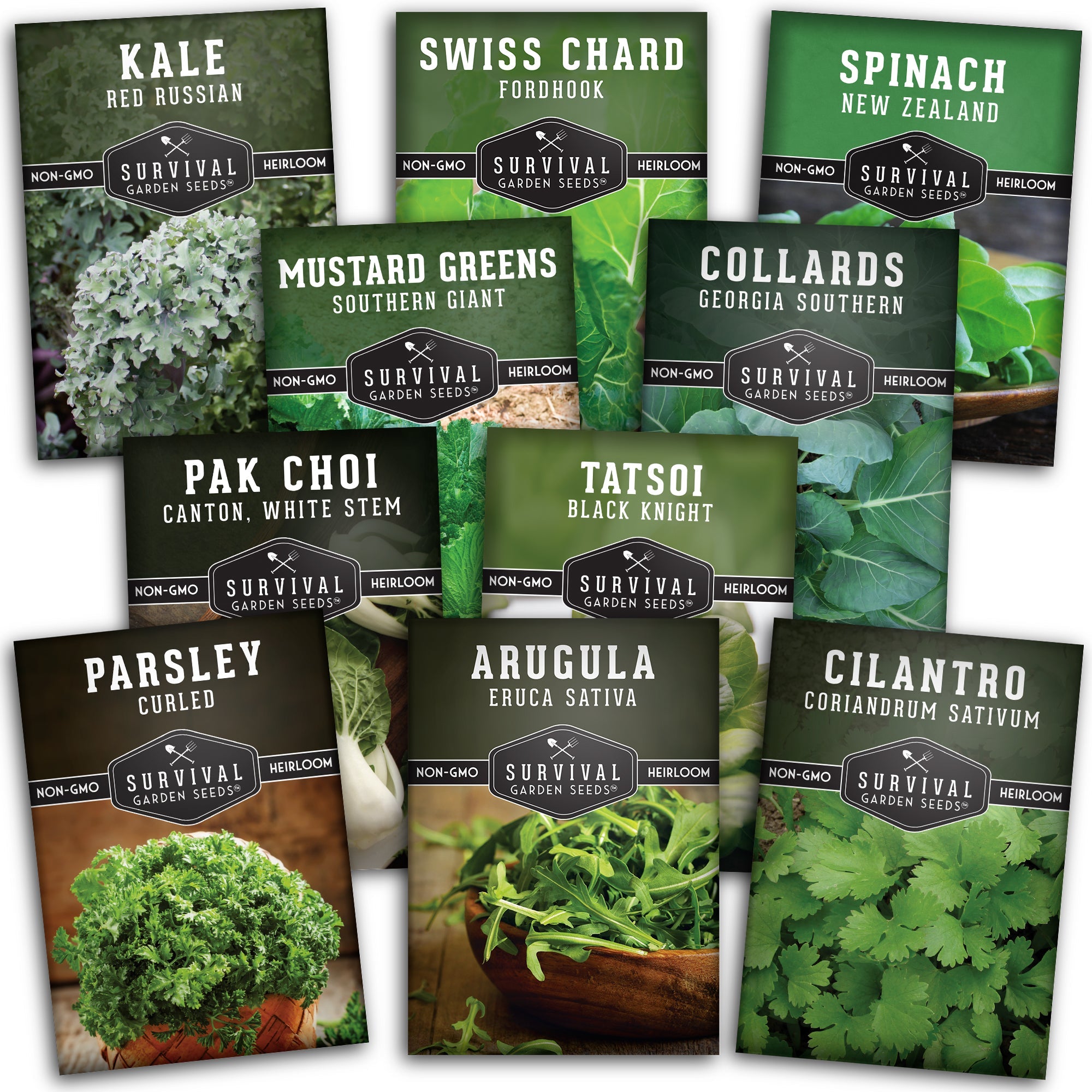 Power Greens Seed Collection – 10 Heirloom Non-GMO Leafy Green & Herb Varieties for Year-Round Nutrition