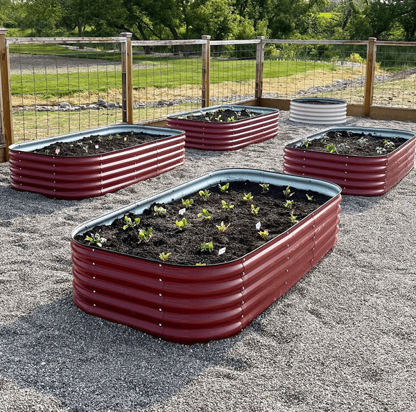 17" Tall, 12 - in - 1 Metal Raised Garden Bed in Barn Red - Ollegardens