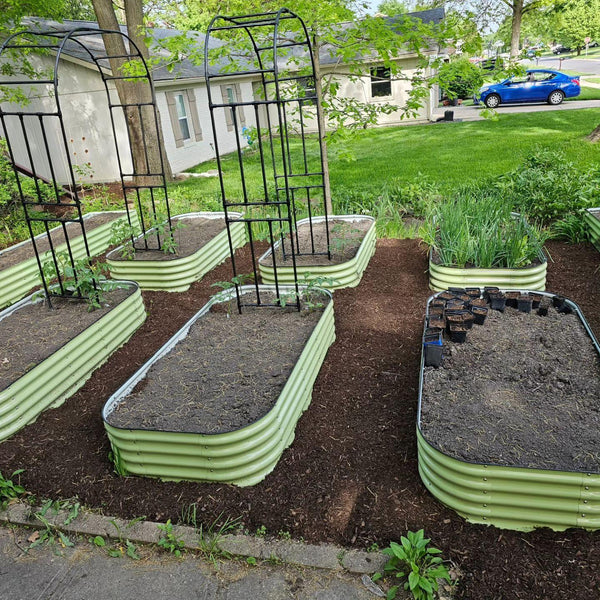 17" Tall, 12 - in - 1 Metal Raised Garden Bed in Sage Green - Ollegardens