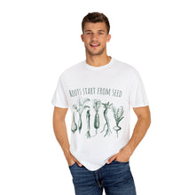 Load image into Gallery viewer, Eco-Friendly Gardening T-Shirt, Roots Start From Seed Tee, Plant Lover Gift, Vegetable Gardening Apparel, Organic Cotton Shirt, Unisex [...]
