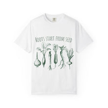 Load image into Gallery viewer, Eco-Friendly Gardening T-Shirt, Roots Start From Seed Tee, Plant Lover Gift, Vegetable Gardening Apparel, Organic Cotton Shirt, Unisex [...]
