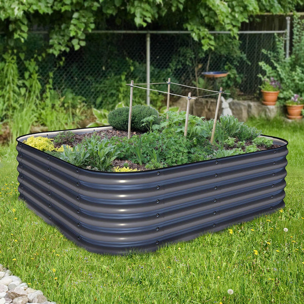 Olle 17" Tall, 12 - in - 1 Galvanized Metal Raised Garden Bed kits, Midnight Grey - Ollegardens