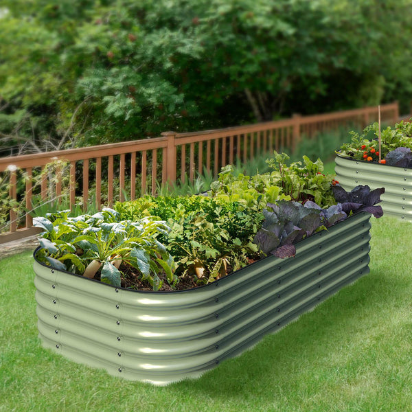17" Tall, 12 - in - 1 Galvanized Raised Garden Bed in Sage Green - Ollegardens