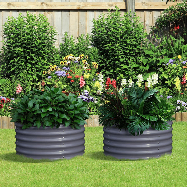 17" Tall, 24" Round Pair Metal Raised Garden Beds , (2) per set. in Midnight Grey - Ollegardens