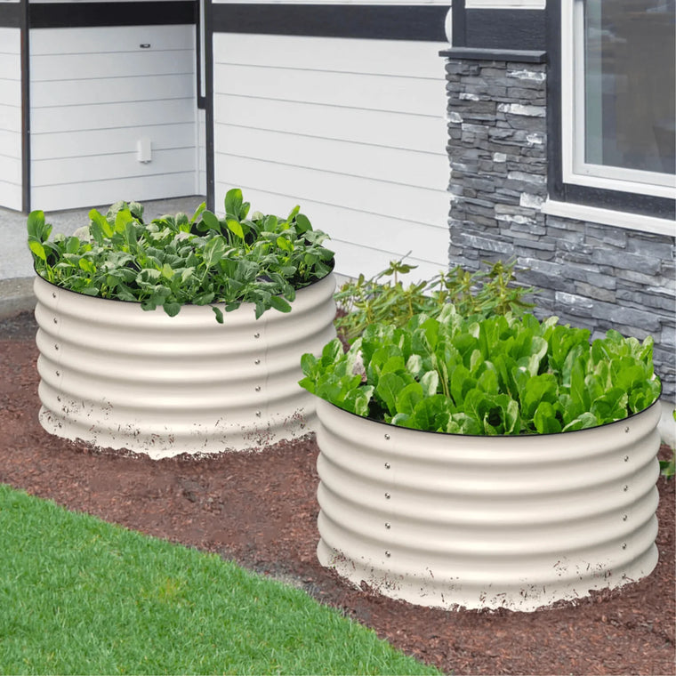 17" Tall, 24" Round Pair Raised Garden Beds , (2) per set in Ivory - Ollegardens