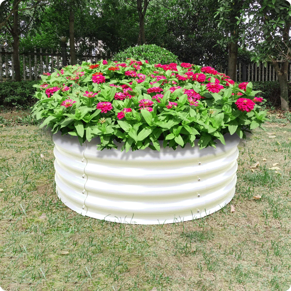 17" Tall x 42" Round Raised Garden Bed, in Ivory - Ollegardens
