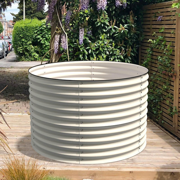 32" Tall x 42" Round Raised Garden Bed, in Ivory - Ollegardens