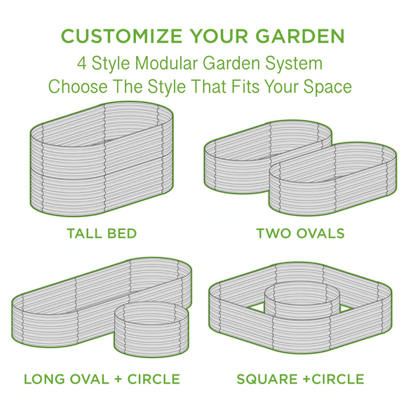 Olle 4-Style Modular Weather-Resistant Galvanized Raised Garden Beds, Designed for Gardening  Sage Green - Ollegardens