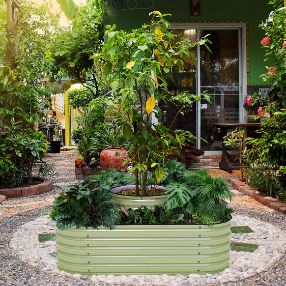 Olle 4-Style Modular Weather-Resistant Galvanized Raised Garden Beds, Designed for Gardening  Sage Green - Ollegardens
