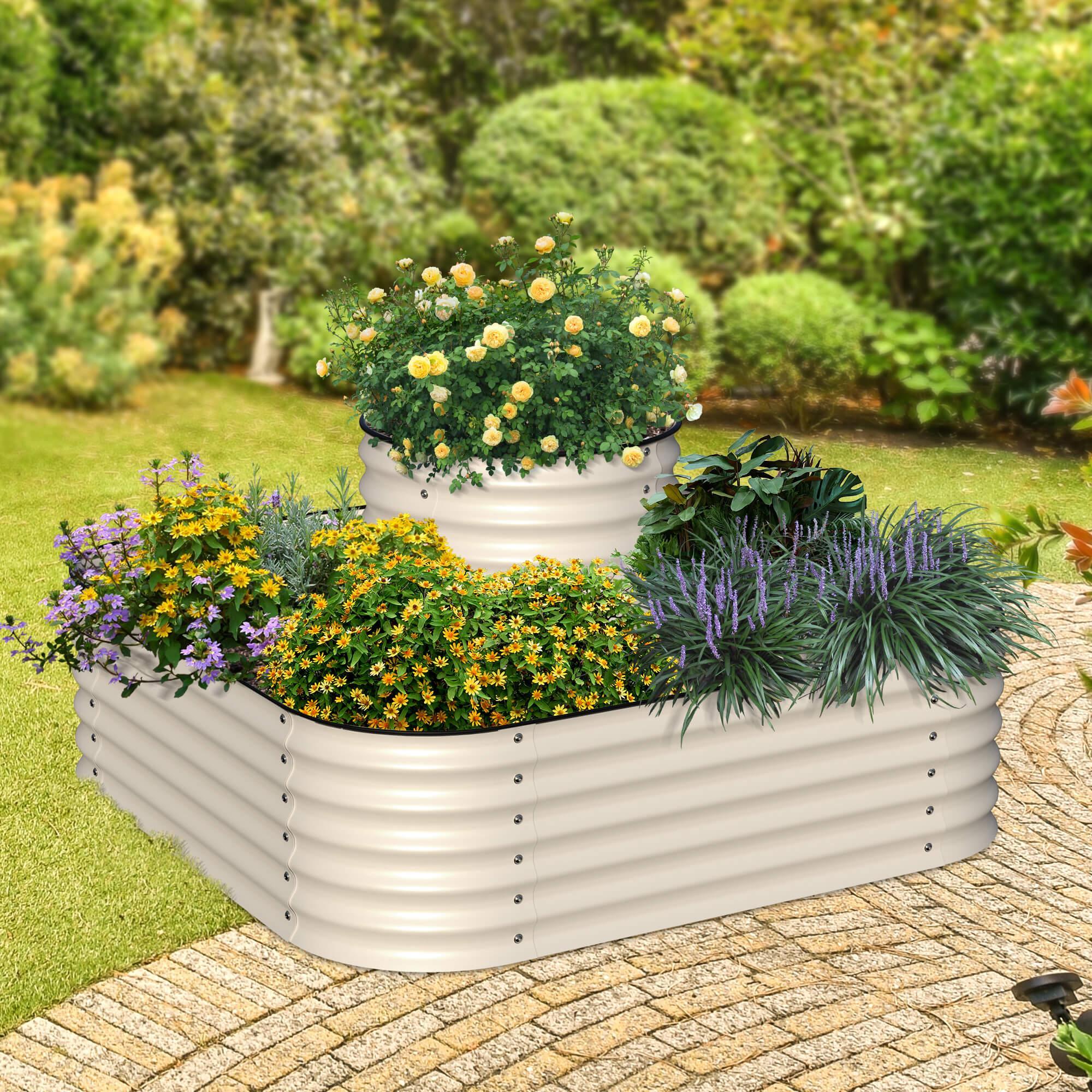 Olle 4 - Style Modular Galvanized Raised Garden Beds, Ivory [Build 1 of 4 Configurations] - Ollegardens