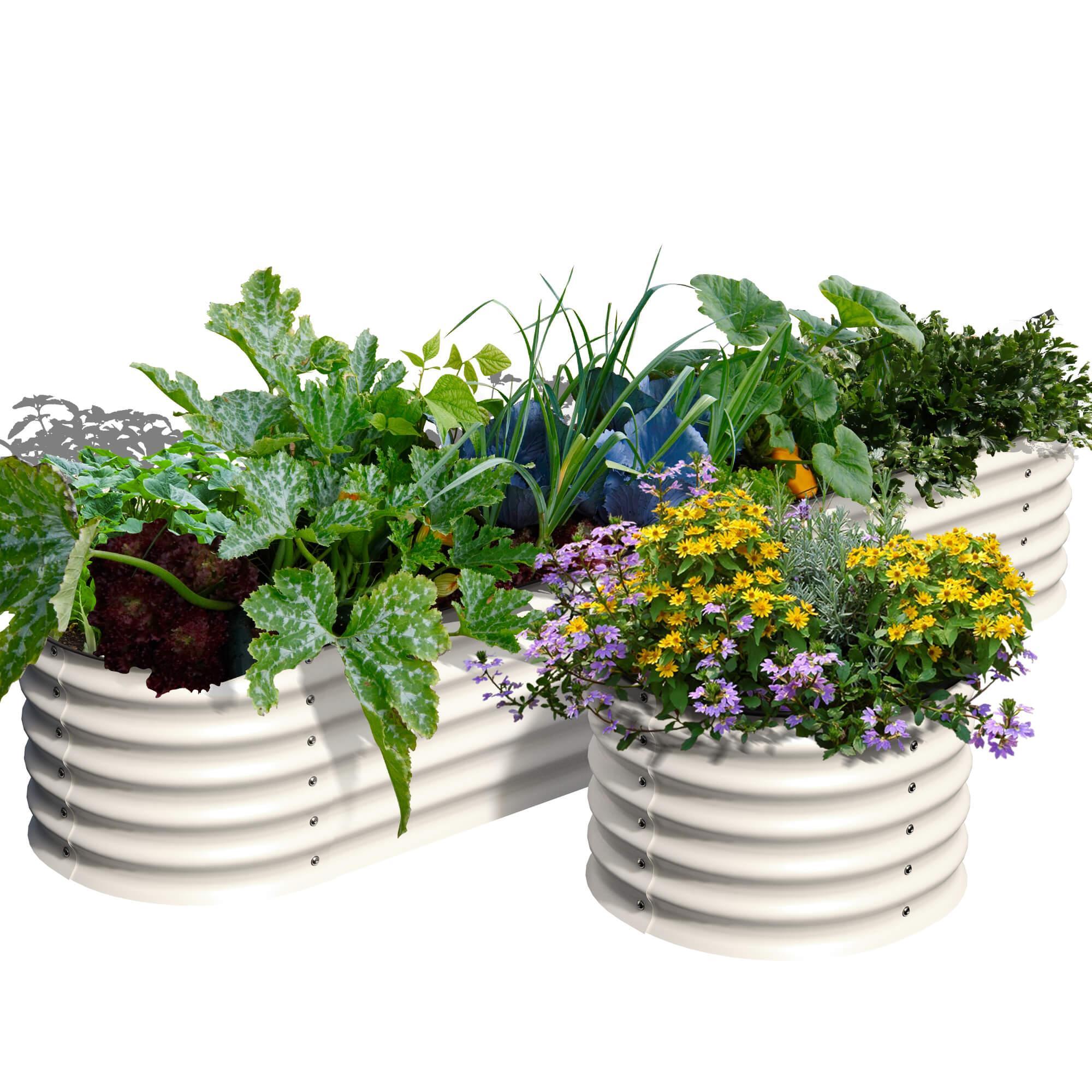 Olle 4 - Style Modular Galvanized Raised Garden Beds, Ivory [Build 1 of 4 Configurations] - Ollegardens