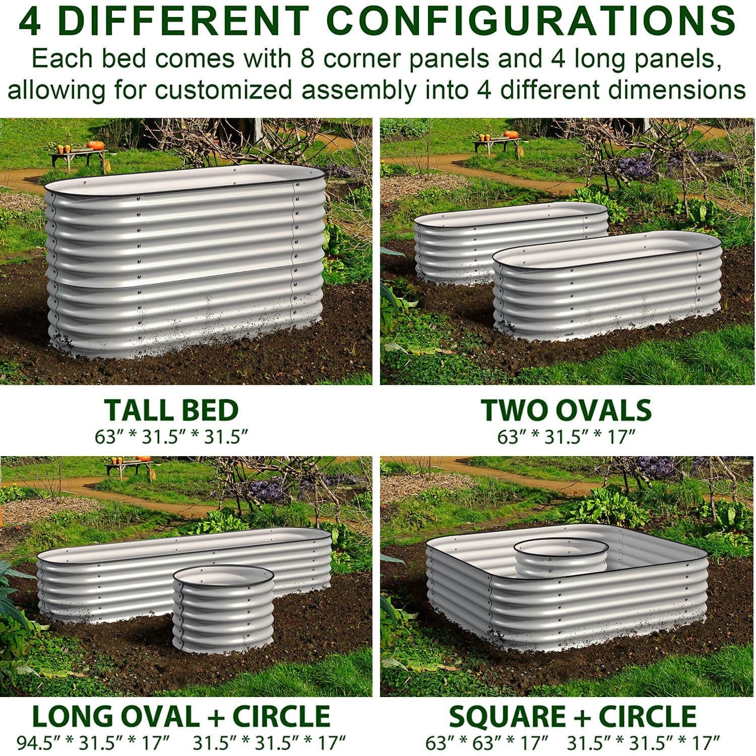 Olle 4 - Style Modular Galvanized Raised Garden Beds, Ivory [Build 1 of 4 Configurations] - Ollegardens