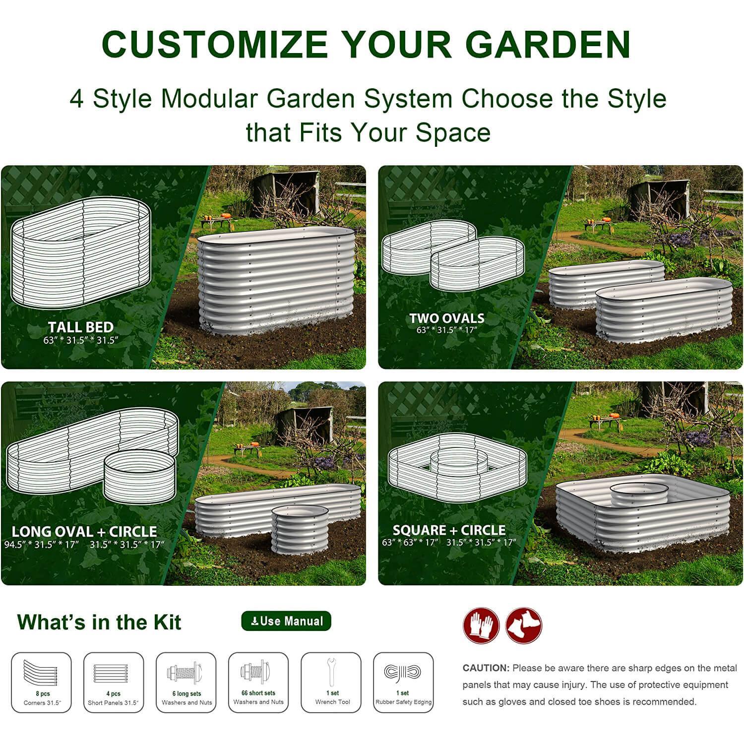 Olle 4 - Style Modular Galvanized Raised Garden Beds, Ivory [Build 1 of 4 Configurations] - Ollegardens