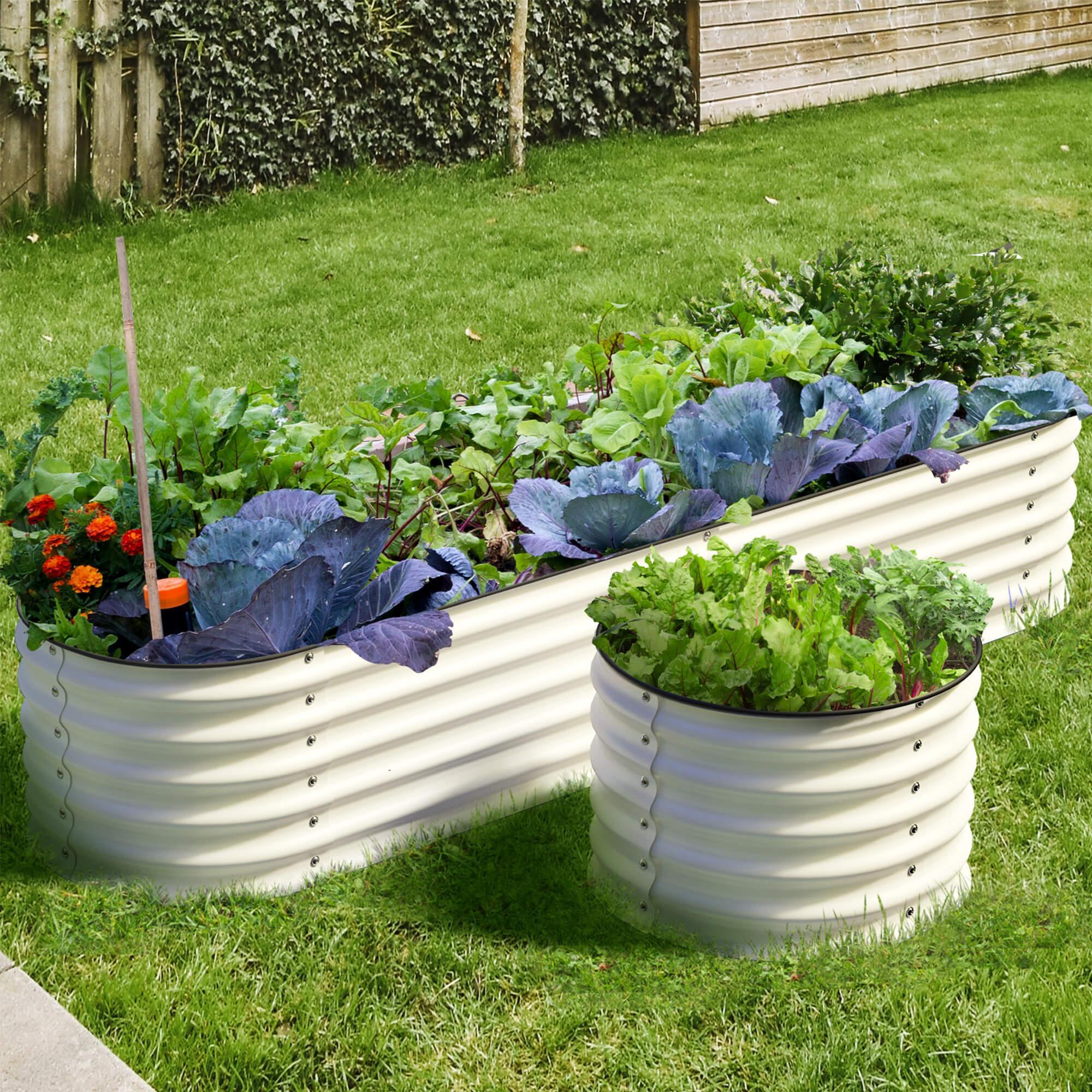 Olle 4 - Style Modular Galvanized Raised Garden Beds, Ivory [Build 1 of 4 Configurations] - Ollegardens