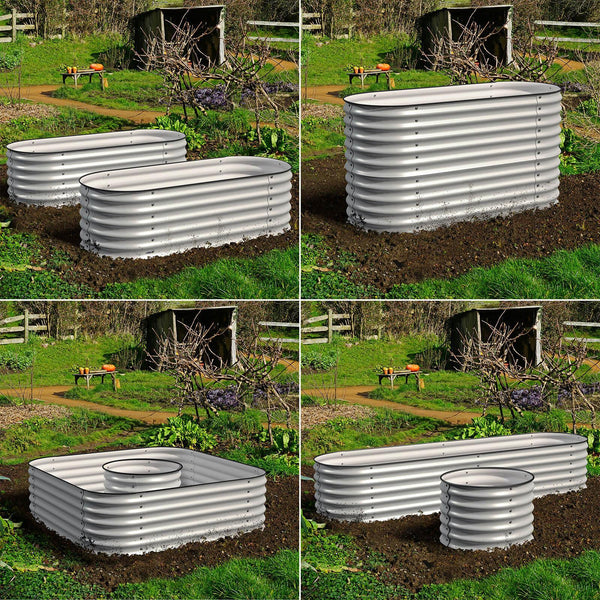 Olle 4 - Style Modular Galvanized Raised Garden Beds, Ivory [Build 1 of 4 Configurations] - Ollegardens