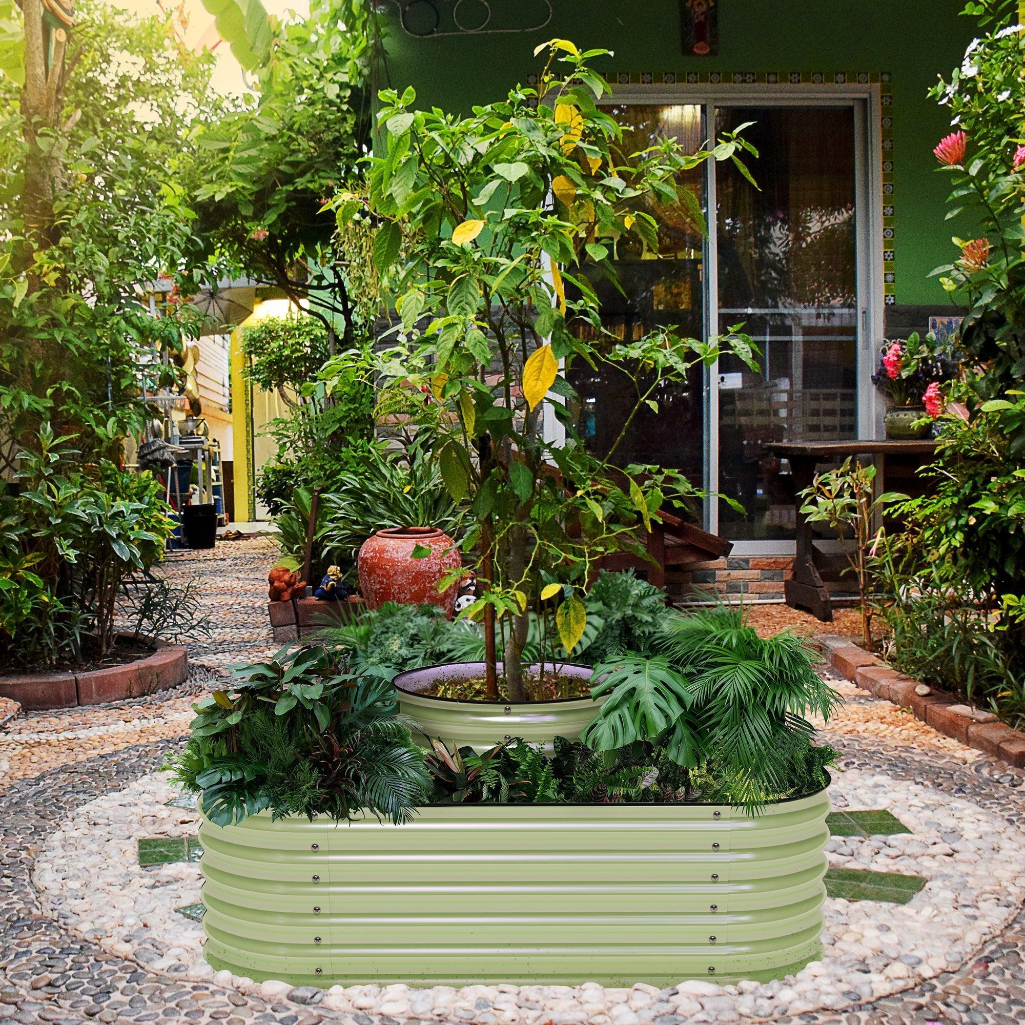 Olle 4 - Style Modular Galvanized Raised Garden Beds, Sage Green [Build 1 of 4 Configurations] - Ollegardens