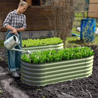 Olle 4 - Style Modular Galvanized Raised Garden Beds, Sage Green [Build 1 of 4 Configurations] - Ollegardens
